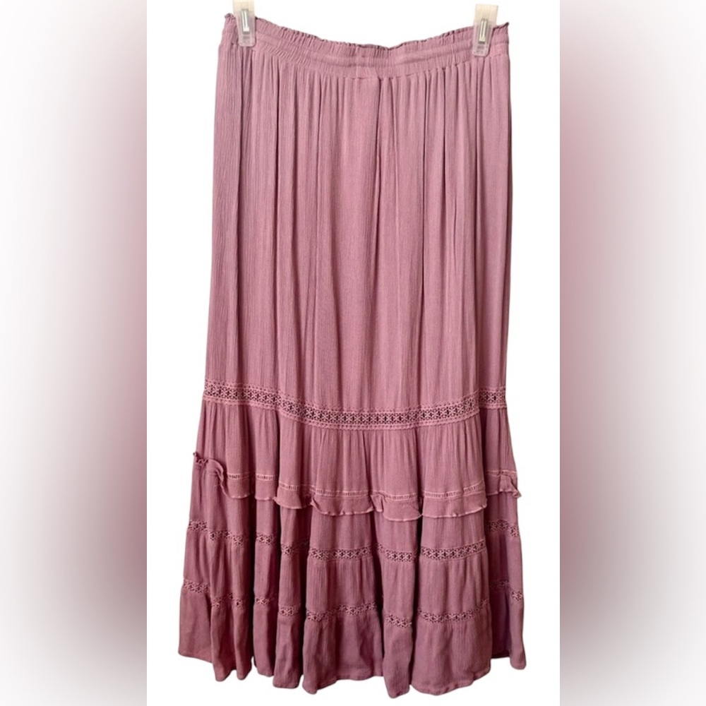 In Loom Mauve Tiered Maxi Skirt - Picture 2 of 3